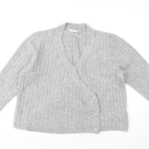 Next Women's Grey L V-Neck Cardigan - Casual & Cozy