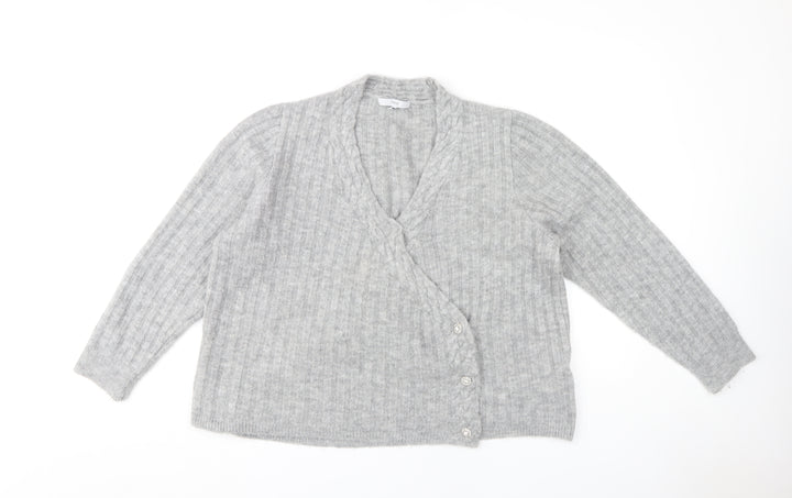 Next Women's Grey L V-Neck Cardigan - Casual & Cozy