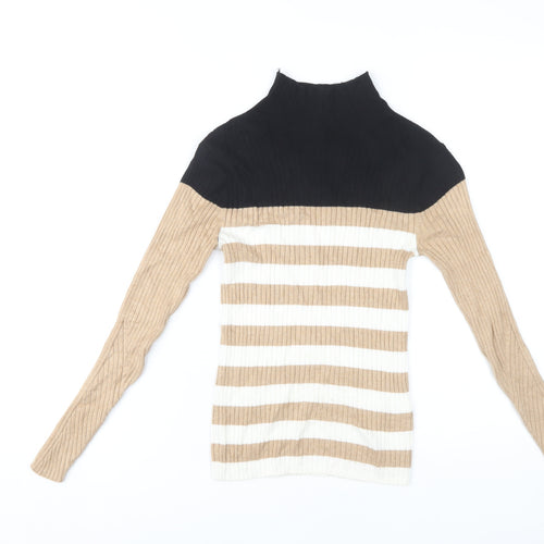 Marks and Spencer Women's Beige Striped Pullover Jumper - Size 6
