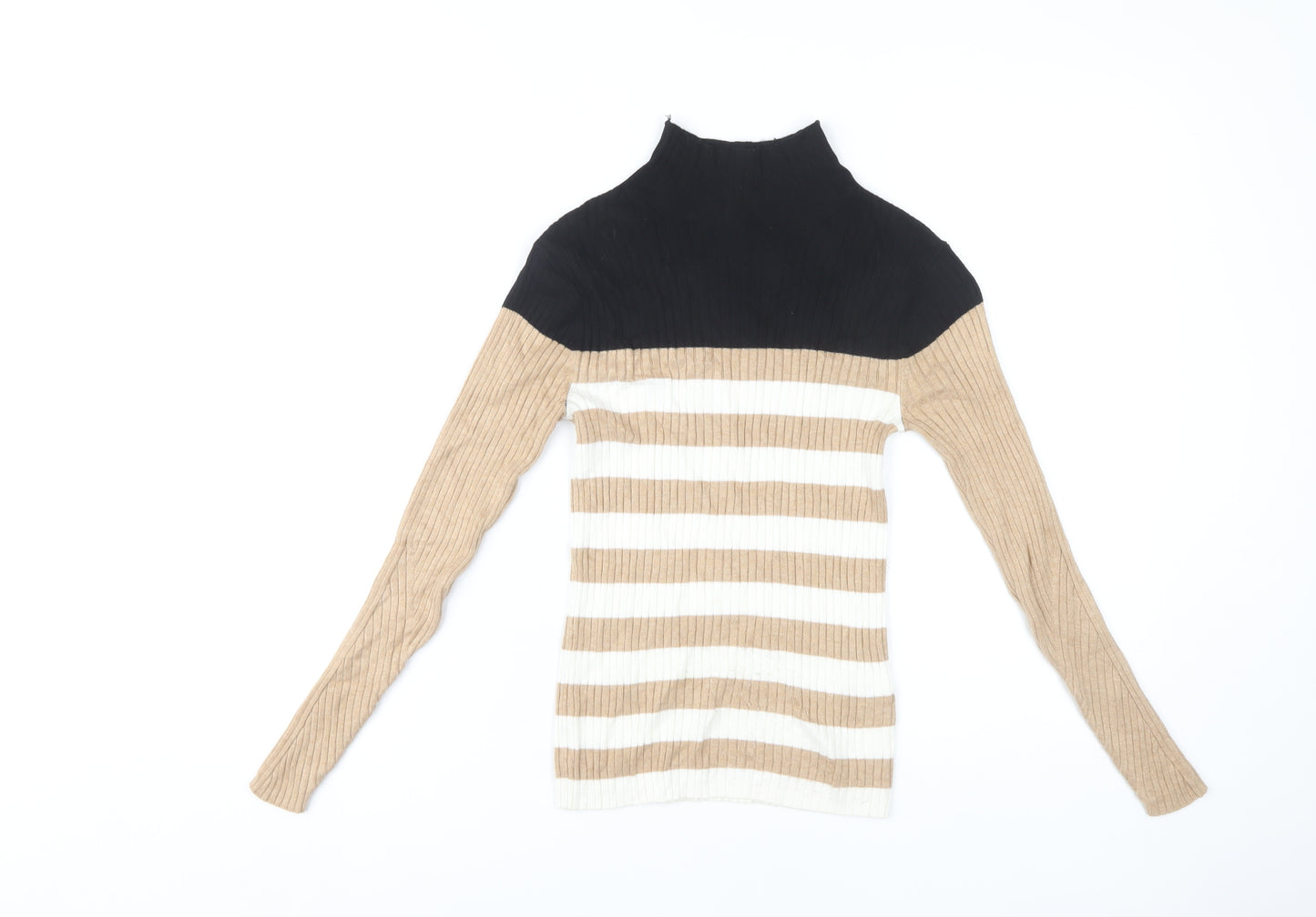 Marks and Spencer Women's Beige Striped Pullover Jumper - Size 6