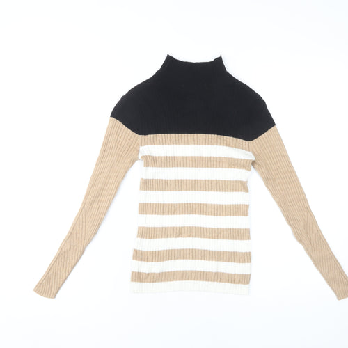 Marks and Spencer Women's Beige Striped Pullover Jumper - Size 6