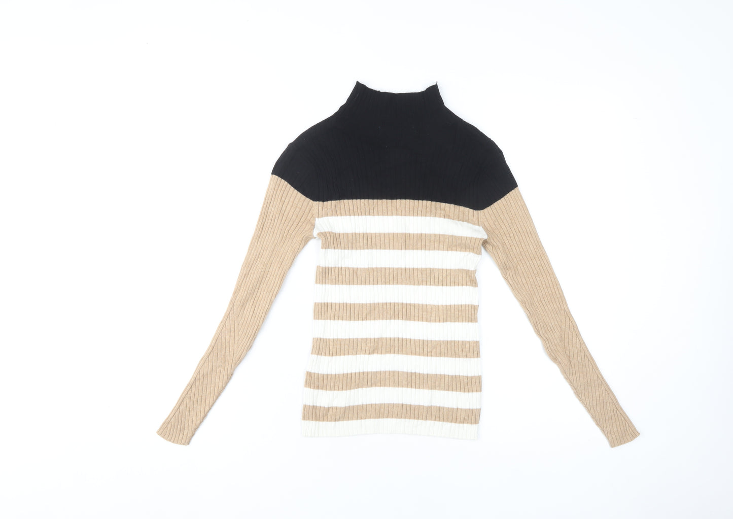 Marks and Spencer Women's Beige Striped Pullover Jumper - Size 6