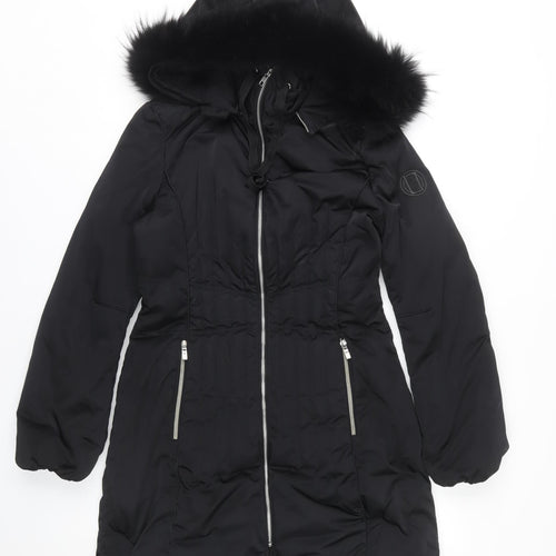Laurèl Women's Black Puffer Jacket Size 8 Fur Trim