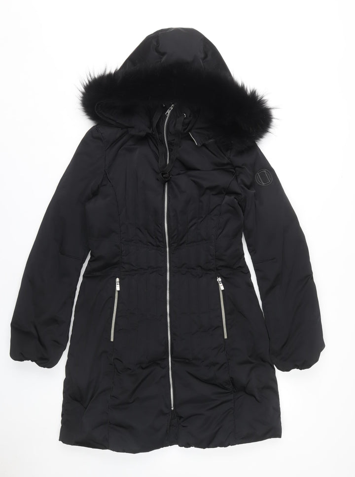 Laurèl Women's Black Puffer Jacket Size 8 Fur Trim