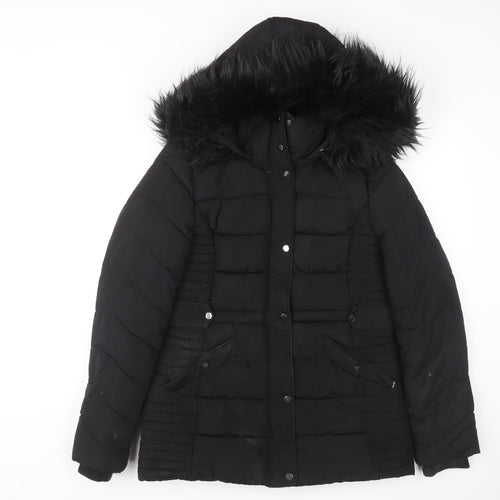 Wallis Women's Black Hooded Puffer Coat S