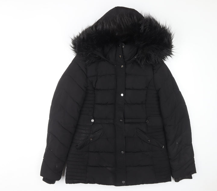 Wallis Women's Black Hooded Puffer Coat S