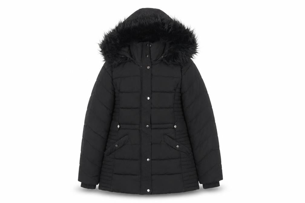 Front view of Wallis Women's Black Hooded Puffer Coat S