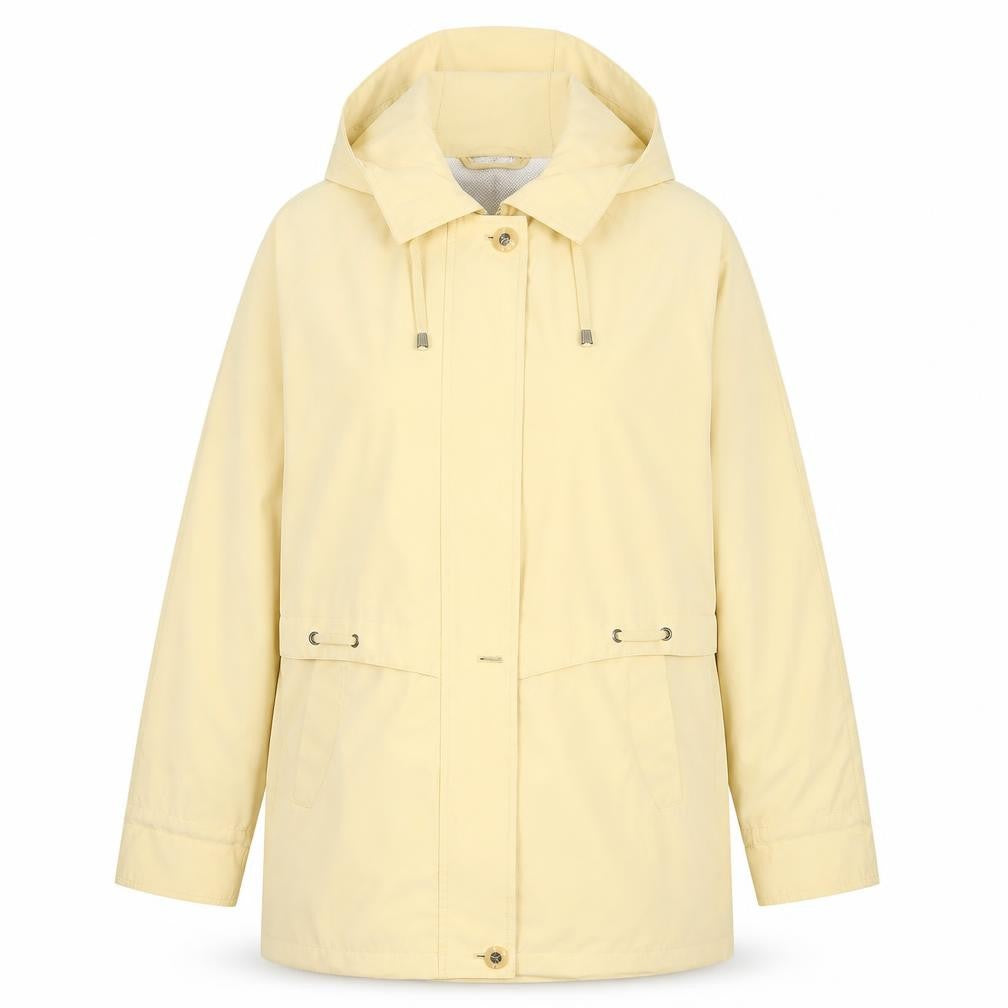 Front view of Klass Collection Women's Yellow Hooded Jacket, size S