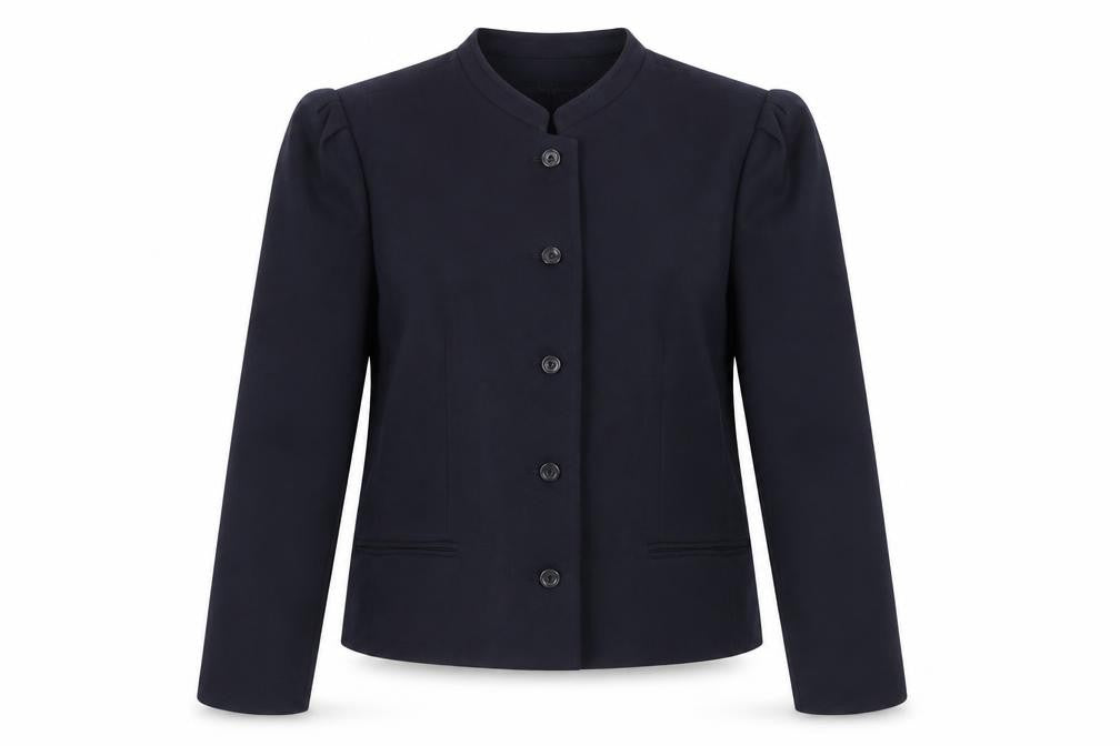 Front view of Brian Tucker Women's Black Jacket, size 12, Collarless