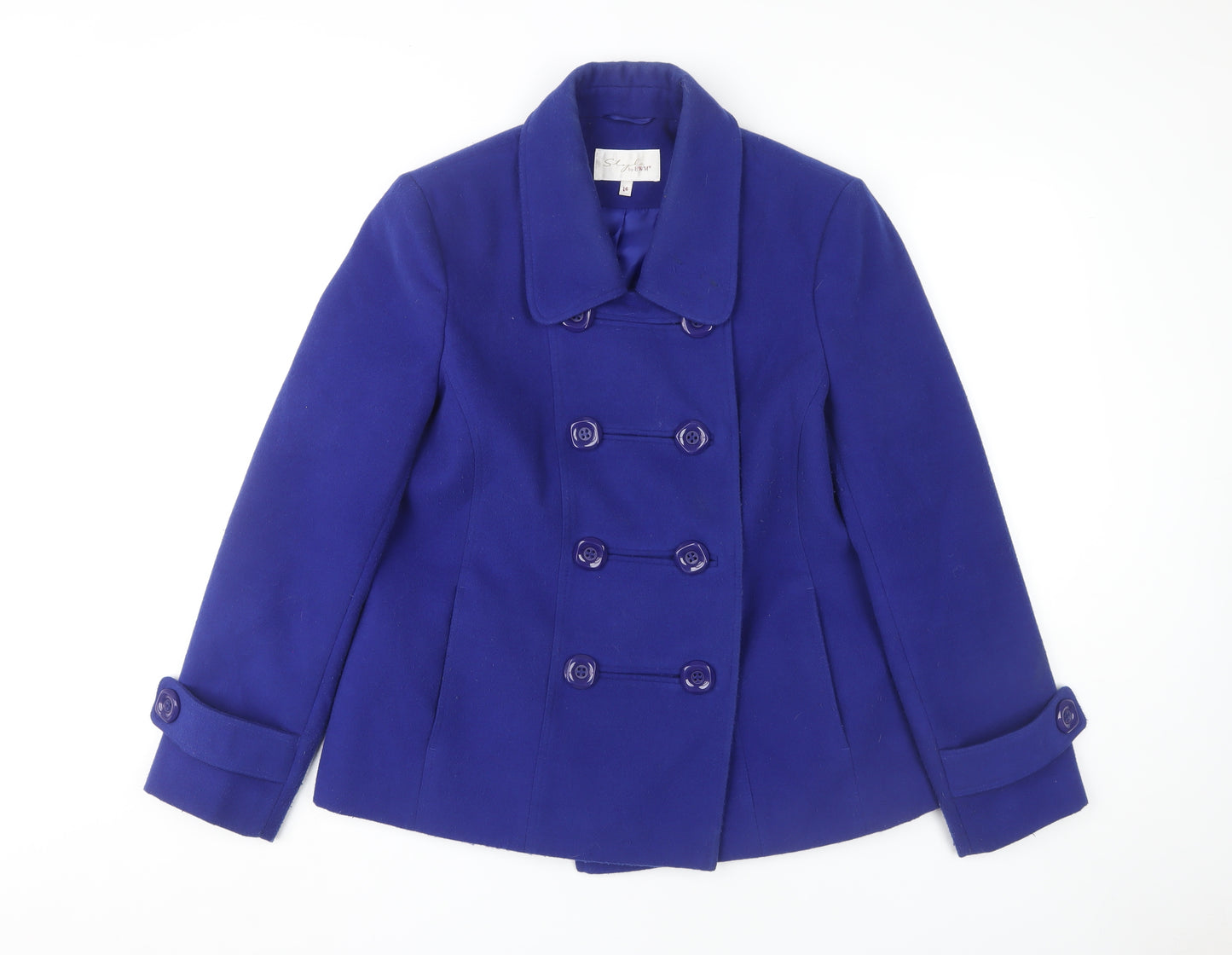 Style by EWM Women's Blue Pea Coat Size 16