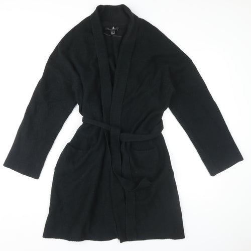 Mango Women's Black Cardigan M Wool Blend Belted
