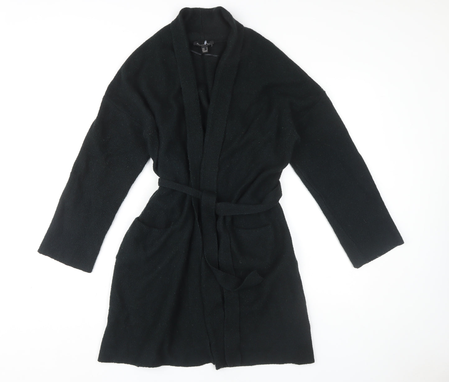 Mango Women's Black Cardigan M Wool Blend Belted