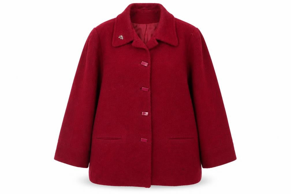 Front view of Eastex Women's Red Overcoat, size 18, Wool Blend, Buttoned