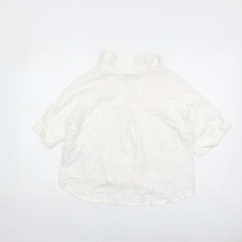 Zara Women's White Collared Blouse, Size S, Casual Short Sleeve