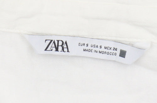 Zara Women's White Collared Blouse, Size S, Casual Short Sleeve