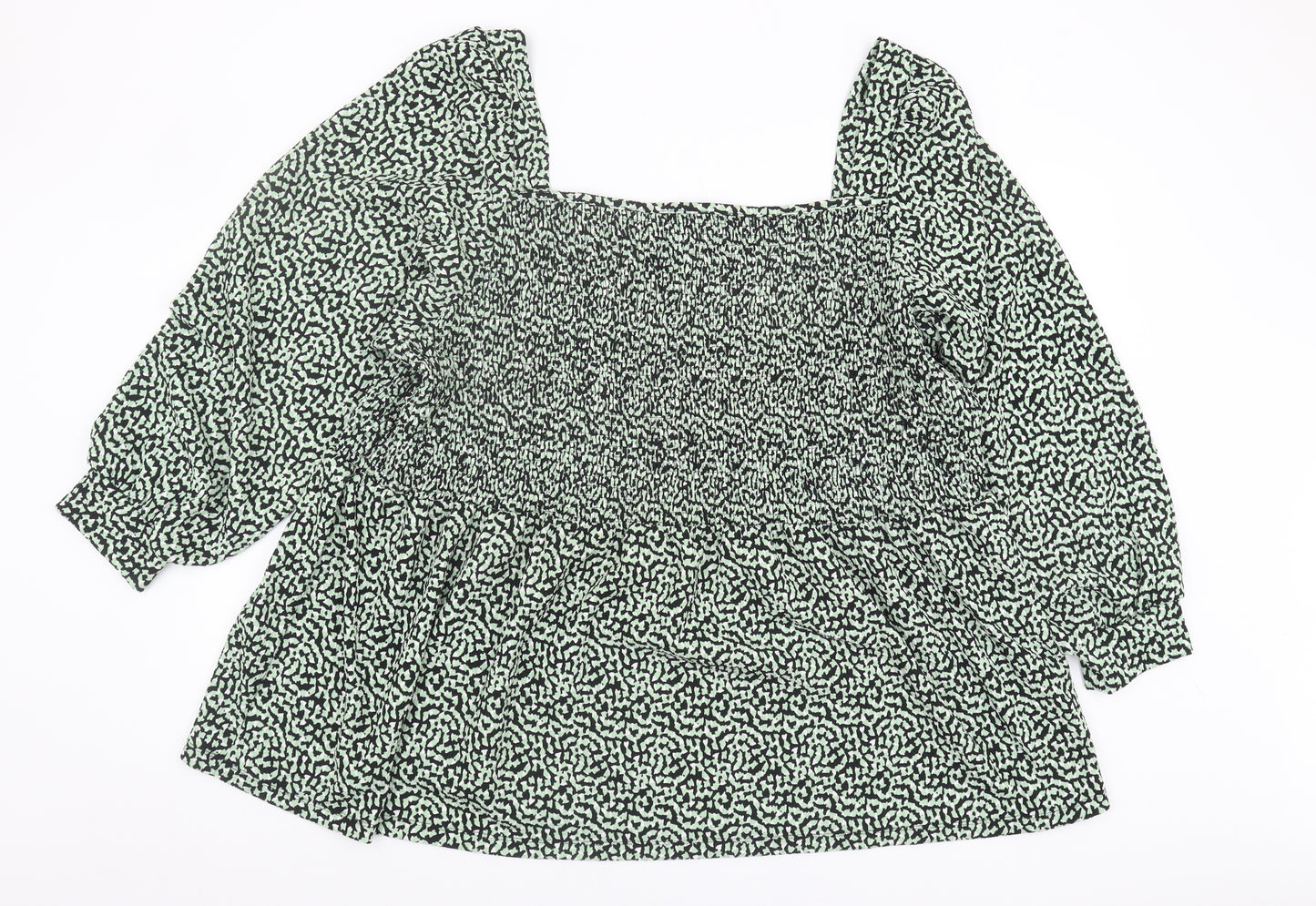 Simply Be Women's Green Black Blouse Size 28 Balloon Sleeve