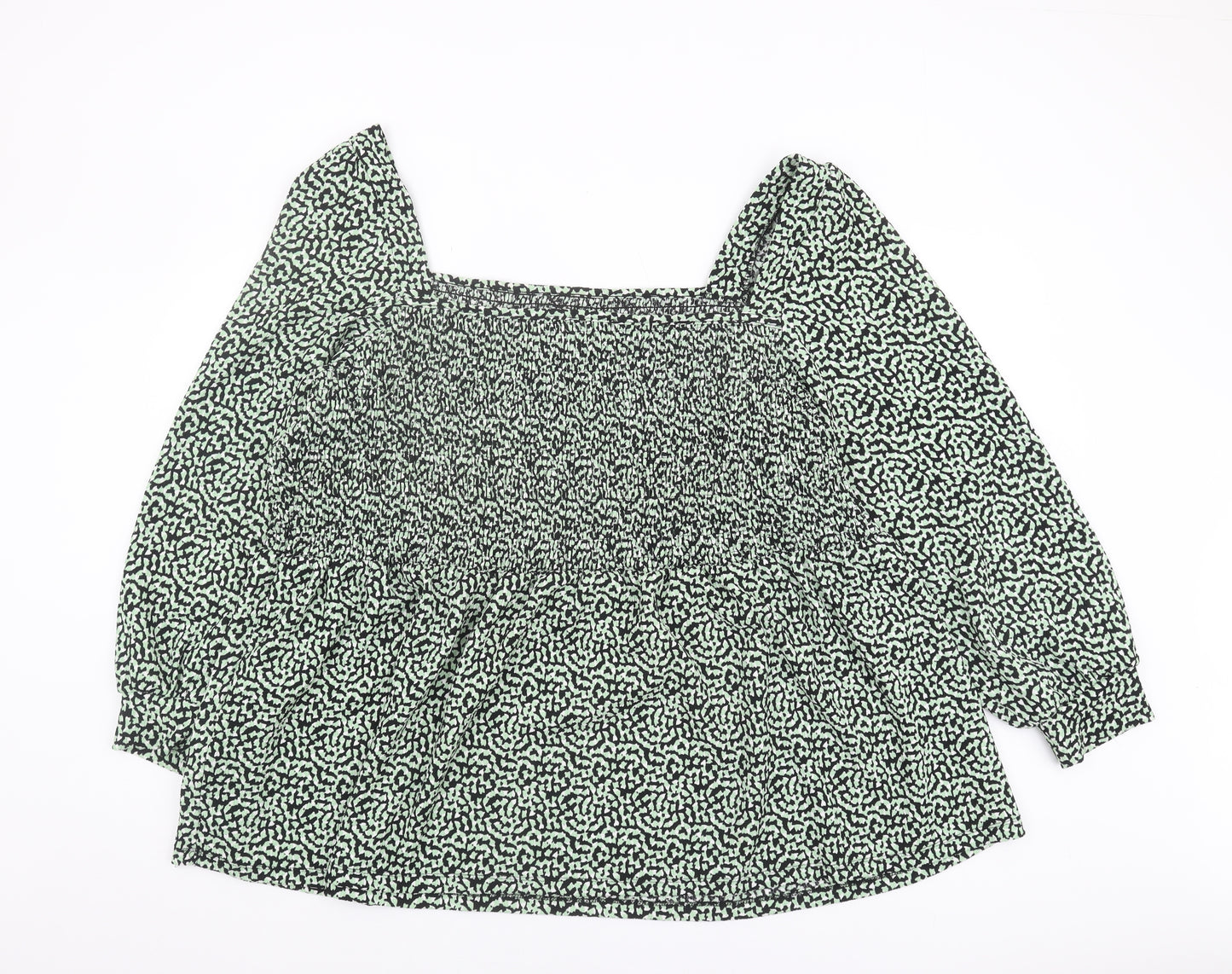 Simply Be Women's Green Black Blouse Size 28 Balloon Sleeve