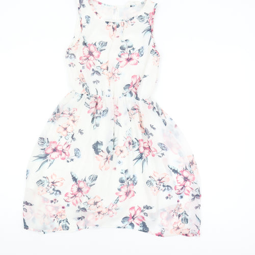 H&M Girls White Floral A-Line Dress 10-11 Years Knee Length