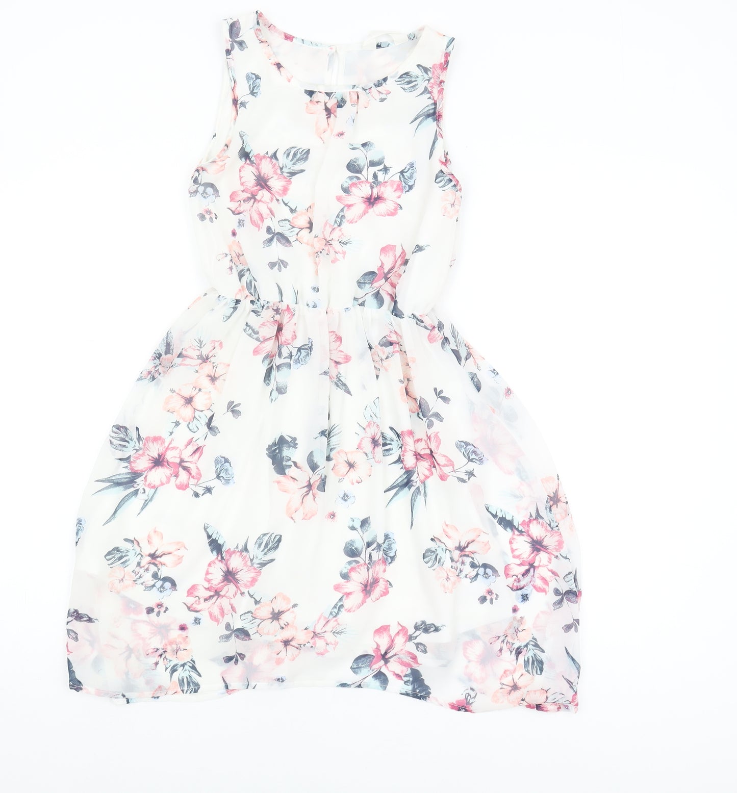 H&M Girls White Floral A-Line Dress 10-11 Years Knee Length