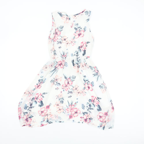 H&M Girls White Floral A-Line Dress 10-11 Years Knee Length