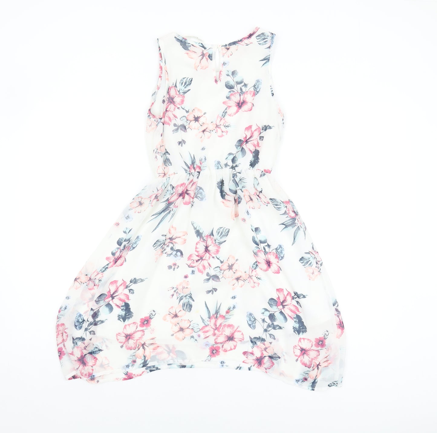 H&M Girls White Floral A-Line Dress 10-11 Years Knee Length