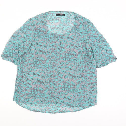 Vila Women's Blue Animal Print Blouse, Size M