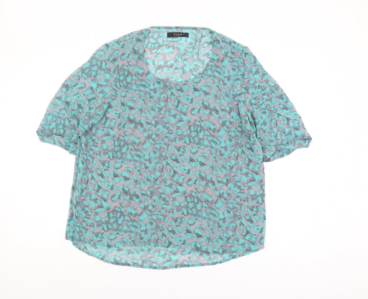 Vila Women's Blue Animal Print Blouse, Size M