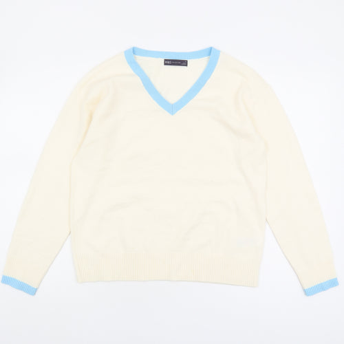 Marks and Spencer Women's White V-Neck Pullover Jumper