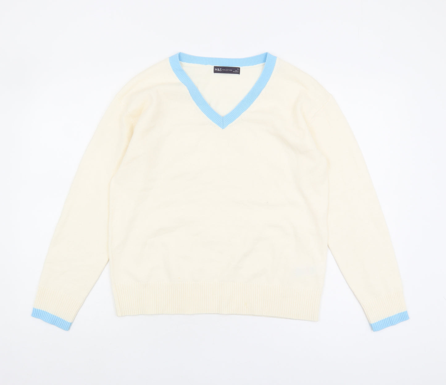 Marks and Spencer Women's White V-Neck Pullover Jumper