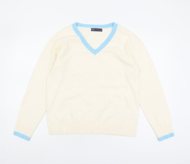 Marks and Spencer Women's White V-Neck Pullover Jumper