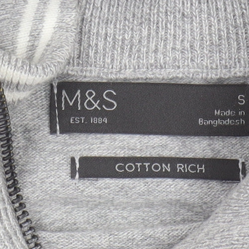 Marks and Spencer Men's Grey Full Zip Jumper, Size S