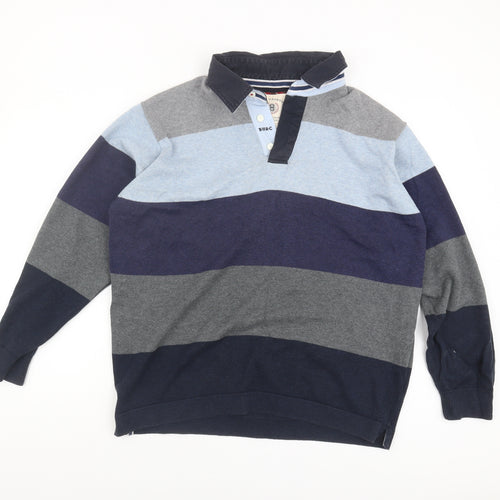 Marks and Spencer Men's Blue Striped Pullover Jumper L