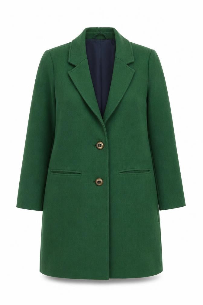 Front view of EDC Women's Green Overcoat, size S, - Mid-Length