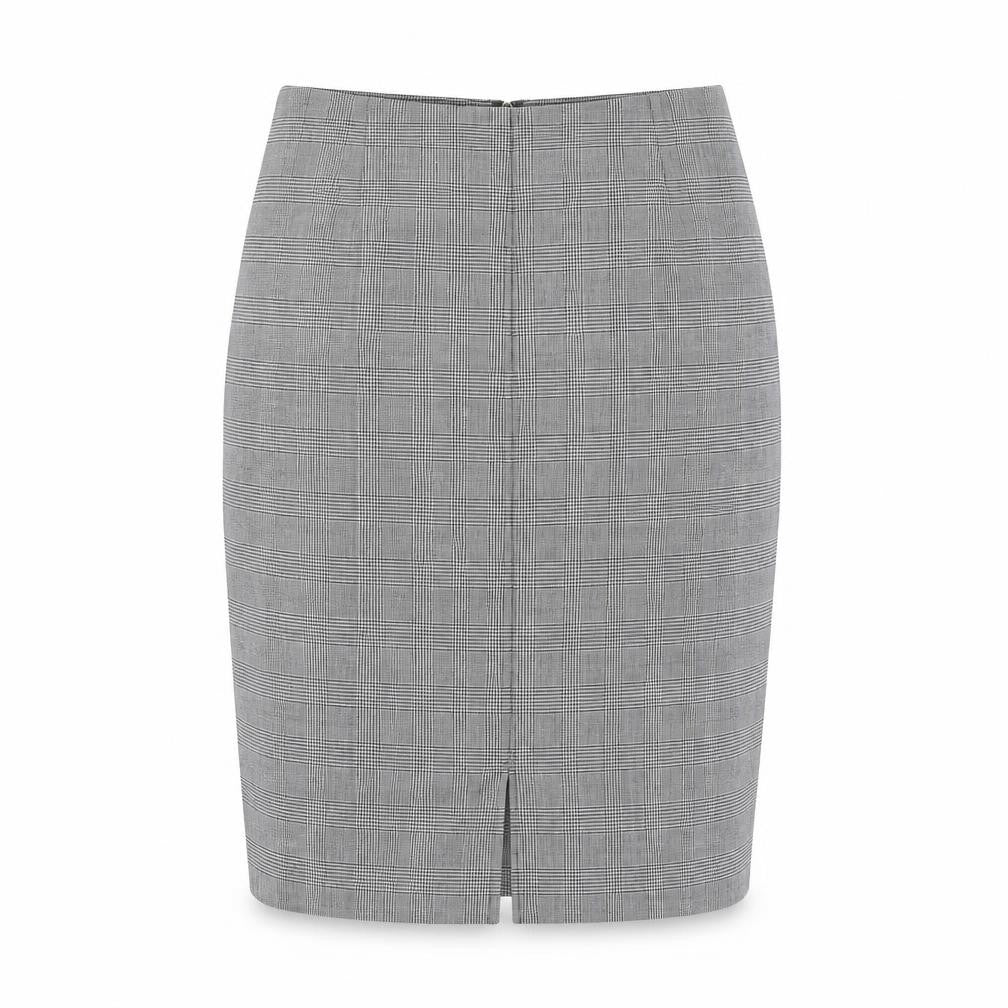 Front view of Jaeger Women's Grey Check Pencil Skirt, size 10
