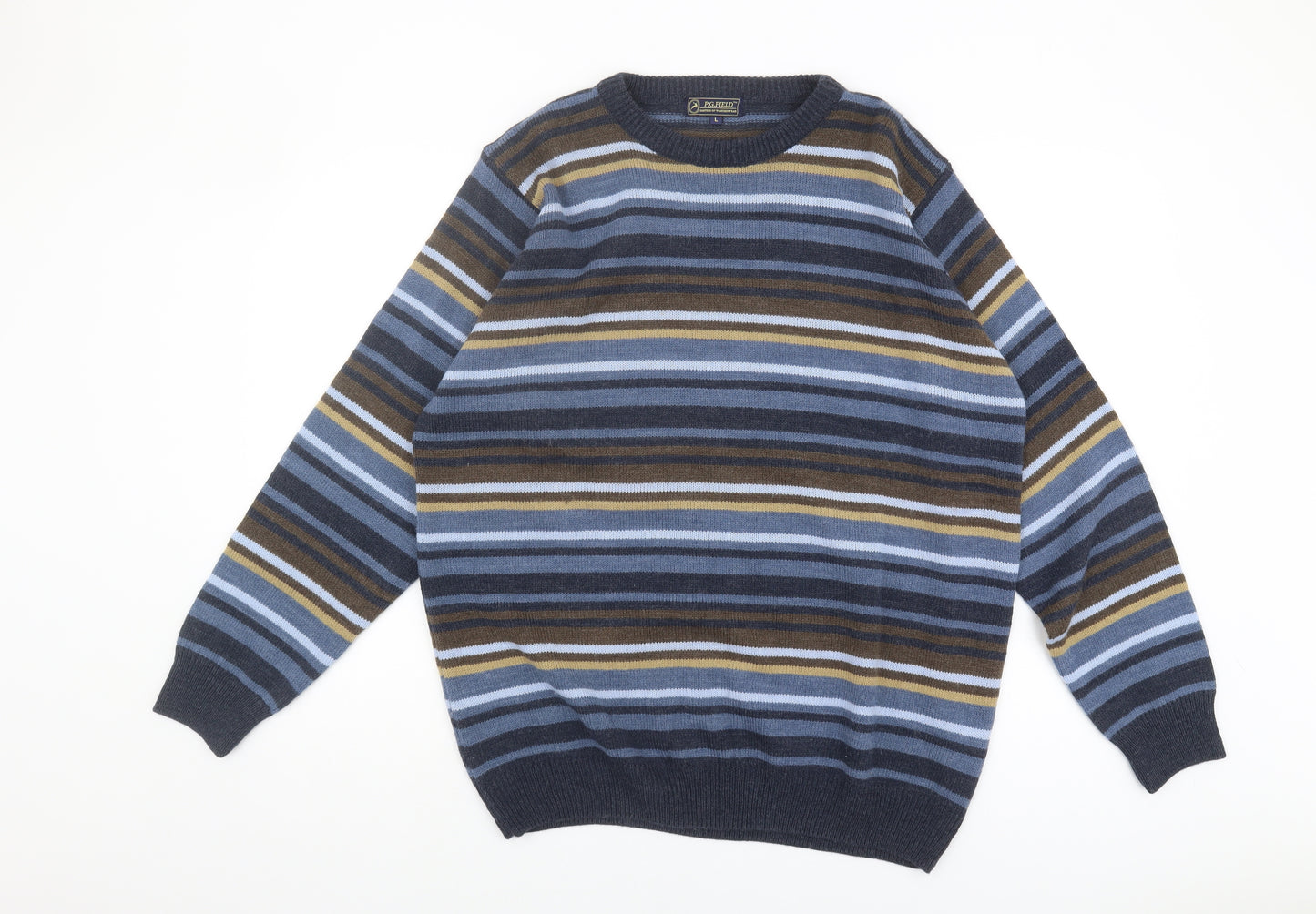 P.G. FIELD Men's L Multicoloured Striped Pullover Jumper