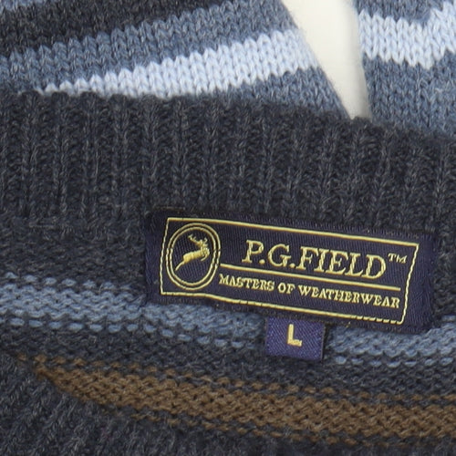 P.G. FIELD Men's L Multicoloured Striped Pullover Jumper