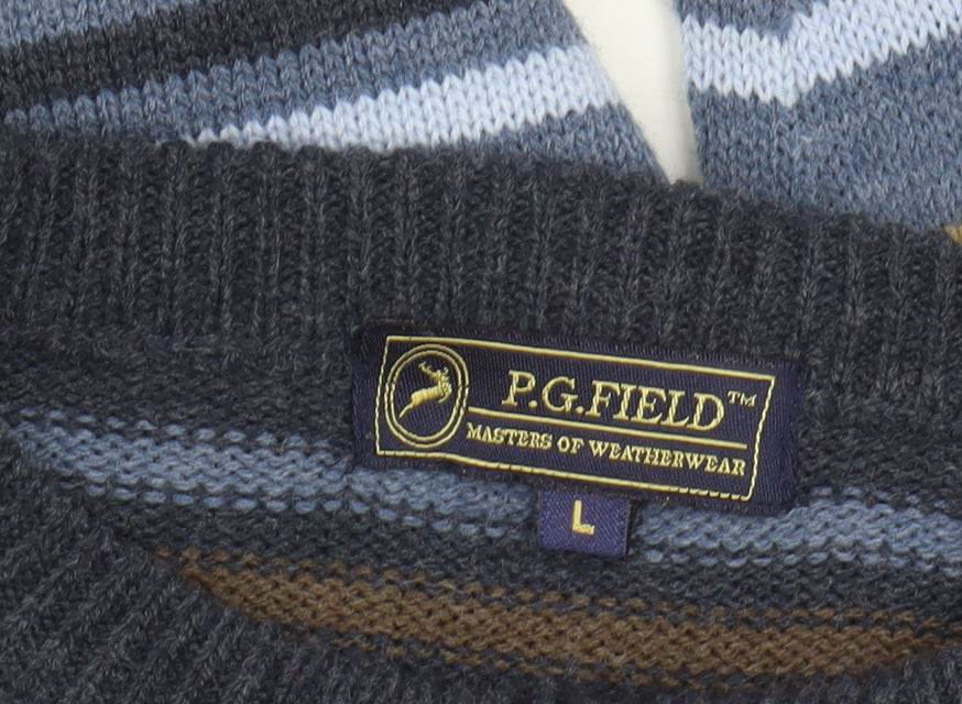 P.G. FIELD Men's L Multicoloured Striped Pullover Jumper