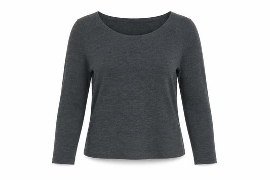 Front view of Oasis Women's Grey jumper, size S, Scoop Neck