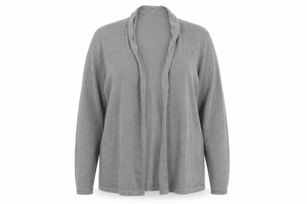 Front view of Cotton Traders Women's Silver Open Front Cardigan, size 22