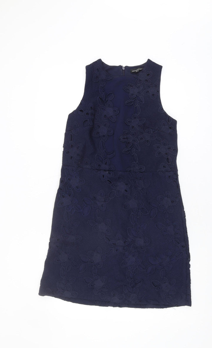 Warehouse Women's Blue Sleeveless Lace Dress Size 8