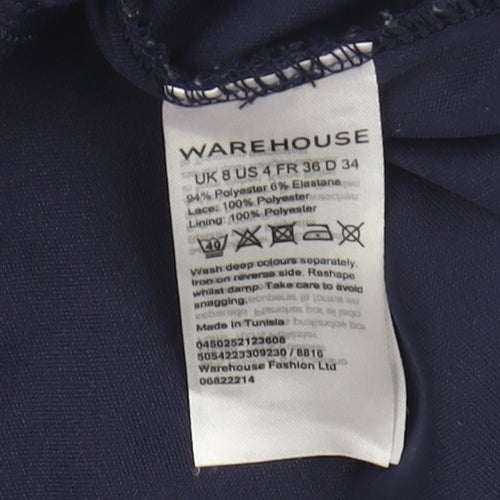 Warehouse Women's Blue Sleeveless Lace Dress Size 8