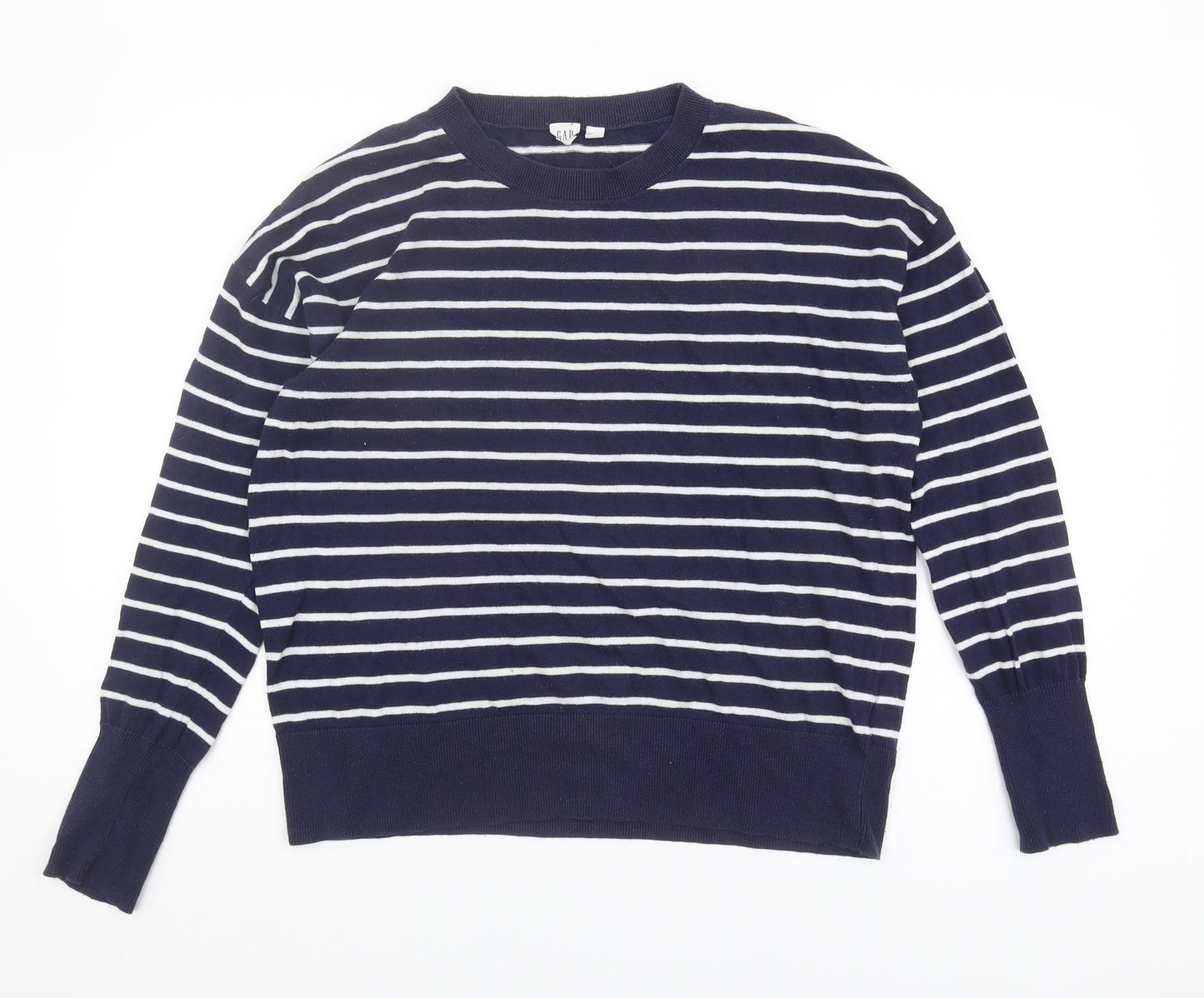 Gap Women's Blue Striped Pullover Jumper, Size L