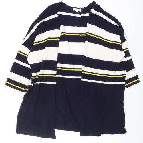 Warehouse Women's Blue Striped Open Front Cardigan Size 12