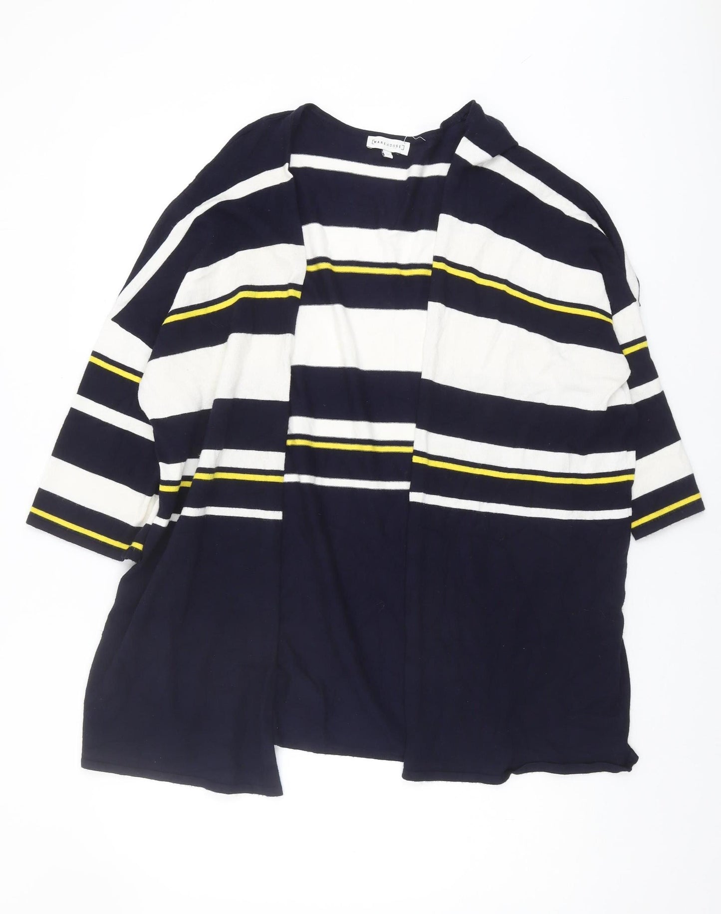 Warehouse Women's Blue Striped Open Front Cardigan Size 12