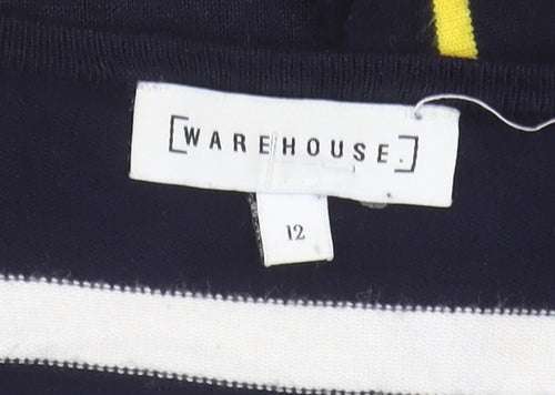 Warehouse Women's Blue Striped Open Front Cardigan Size 12