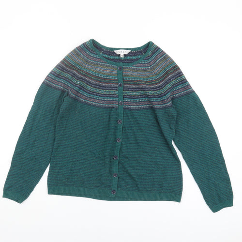 East Women's Green Striped Cardigan Size 14