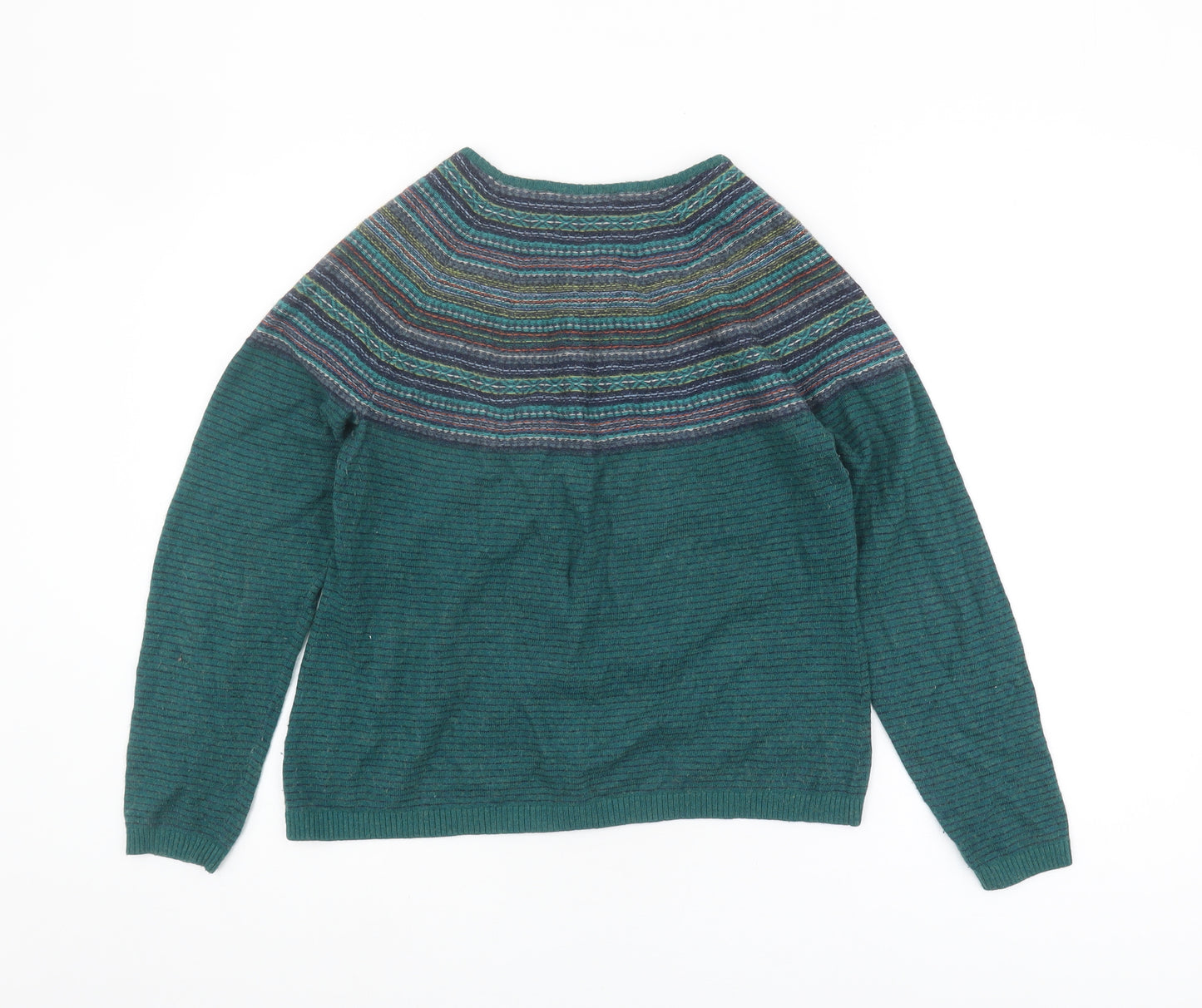 East Women's Green Striped Cardigan Size 14