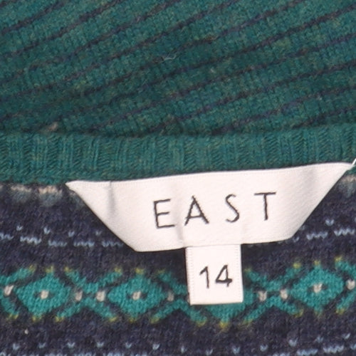 East Women's Green Striped Cardigan Size 14