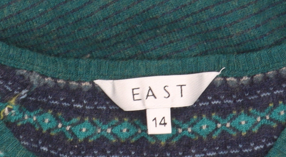 East Women's Green Striped Cardigan Size 14