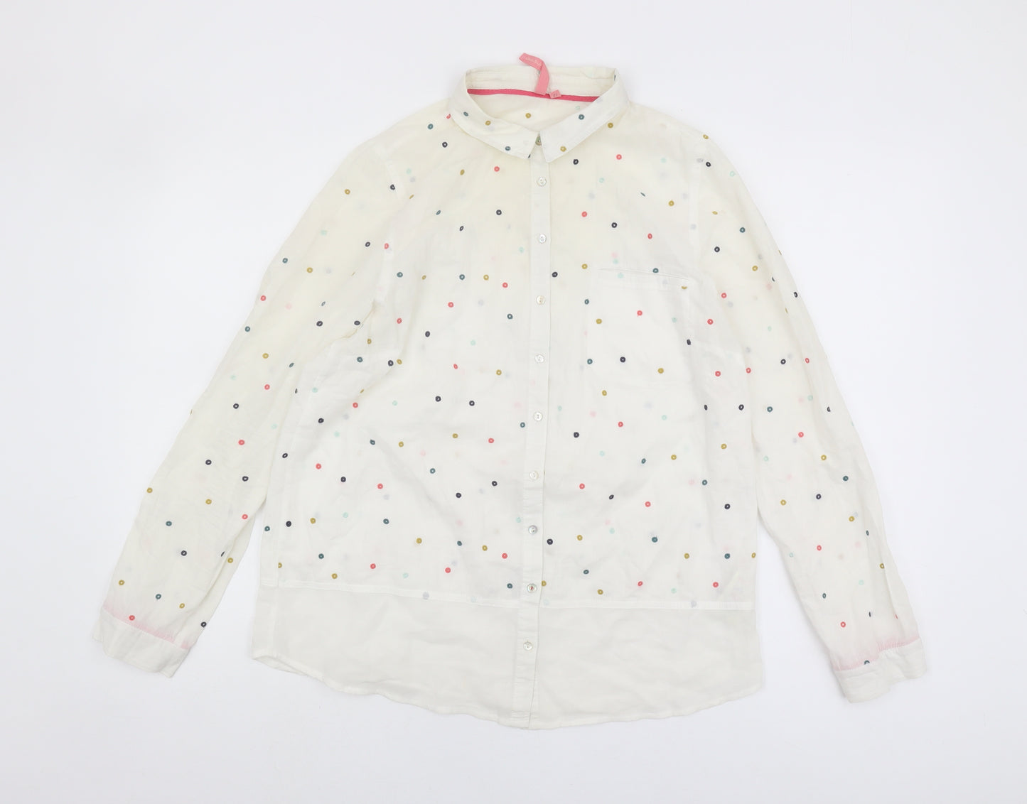 White Stuff Women's White Polka Dot Button-Up Shirt Size 12